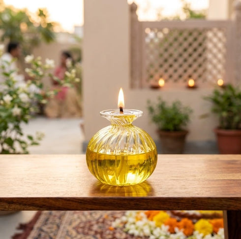 Surekha Gallery Modak Diya | Handcrafted Borosilicate Glass Oil Lamp