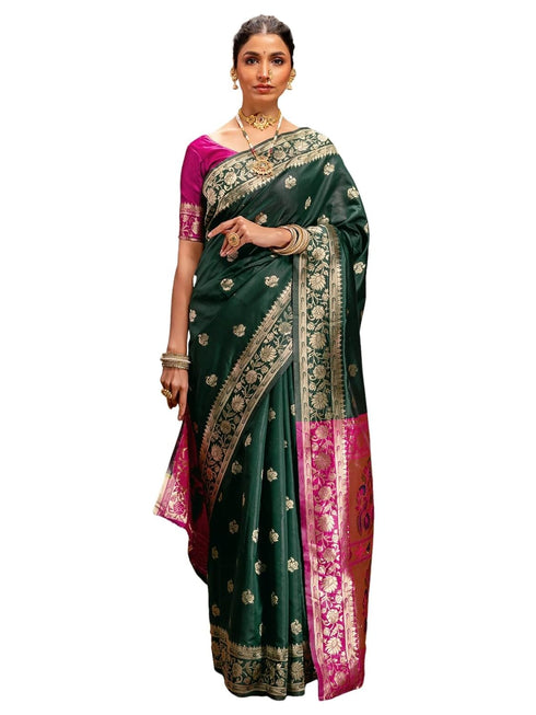 Vasthrlay Weaving Paithani Unstitched Maroon Saree