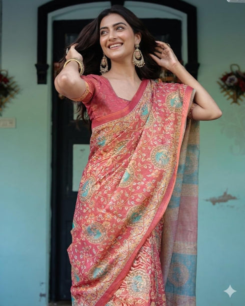 Vasthrlay Printed Handloom Tassels Unstitched
