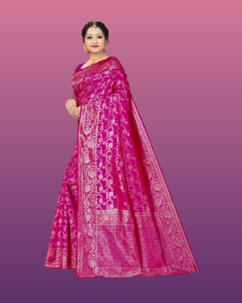 Vasthrlay Red Banarasi Traditional Unstitched Saree
