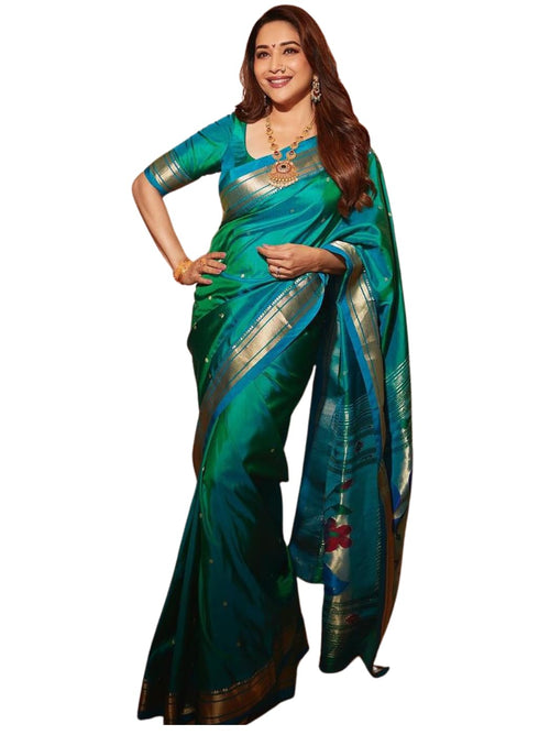 Vasthrlay Kanjivaram Paithani Unstitched Mahendi Ethnic Wear