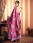 Vasthrlay Womens Kanjivaram Unstitched Dusty Pink Saree