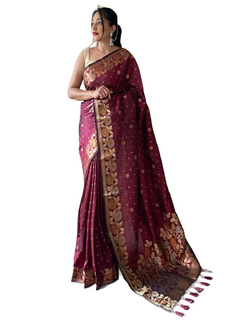 Vasthrlay Kanjivaram Banarasi Jacquard Unstitched Saree