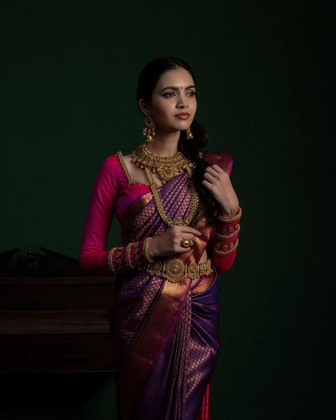 Vasthrlay Purple Kanjivaram Saree