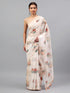 Vasthrlay Off White Floral Printed Organza Saree With Unstitched Blouse