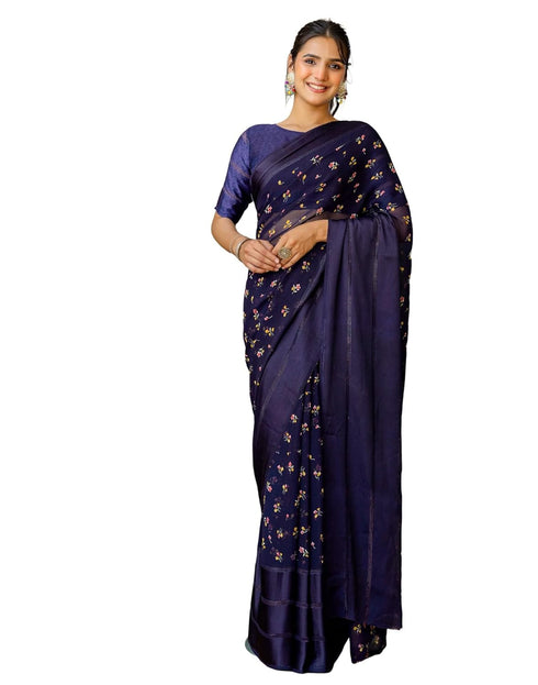 Vasthrlay Georgette Printed Unstitched Dark Green Saree