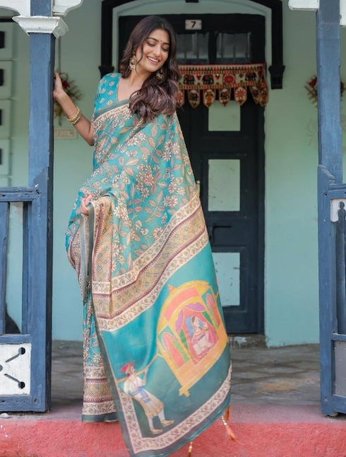Vasthrlay Printed Handloom Contrast Unstitched