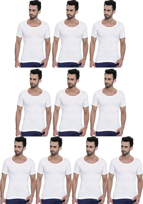 Dixcy Scott Cotton Plain/Solid Half Sleeve White Men's Vest - Pack of 10 (#Clasz-RNS-95 CM)