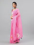 Vasthrlay Pink Linen Floral Printed Saree With Solid Unstitched Linen Blouse Piece