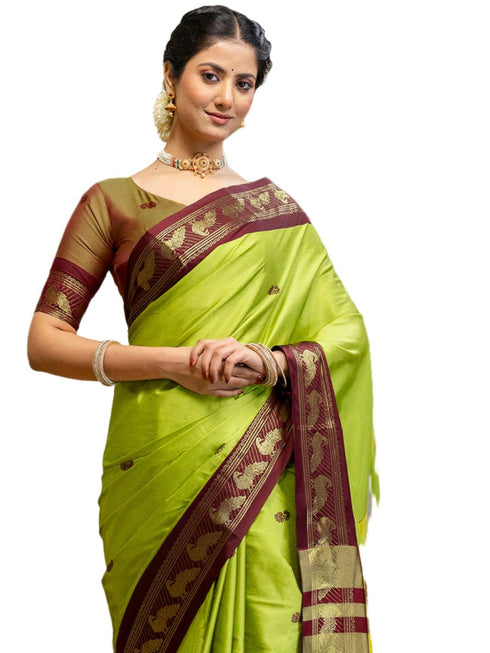 Vasthrlay Special Weaving Unstitched Light Green Saree