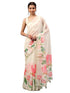 Vasthrlay Peach Floral Printed Organza Saree With Unstitched Blouse