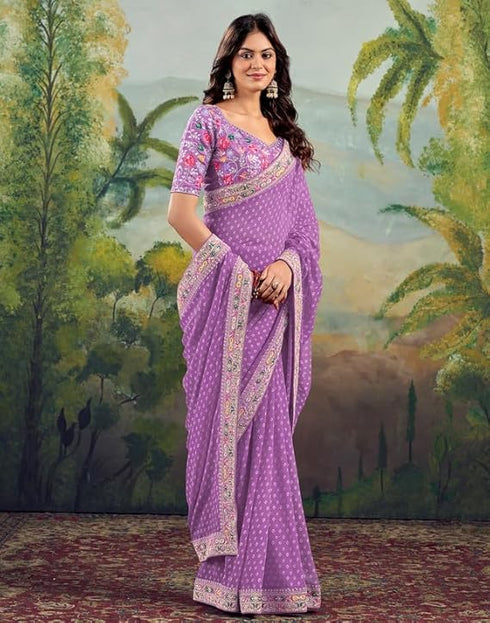 Vasthrlay Georgette Embroidery Unstitched Green Saree