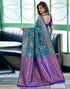 Vasthrlay Banarasi Kanjivaram Light Blue Saree With Unstitched Blouse Piece
