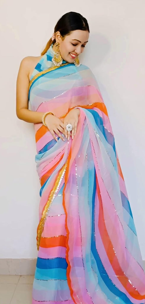 Vasthrlay Georgette Sequence Unstitched Multicolour Free Ethnic Wear