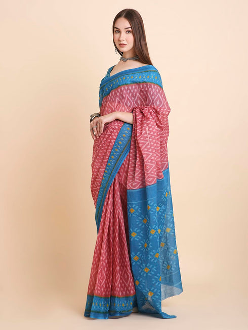 Vasthrlay Cotton Printed Mulmul Blue Saree