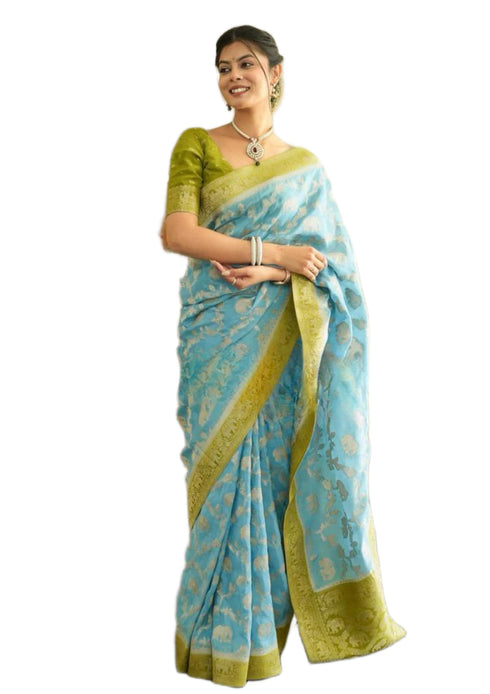 Vasthrlay Banarasi Elephant Unstitched Saree