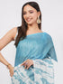 Vasthrlay Sky Blue Linen Floral | Striped | Check Design Printed Saree With Solid Unstitched Linen Blouse Piece