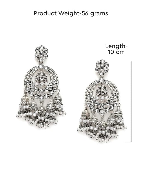 Zaveri Pearls Antique Silver Tone Kundan & Austrian Diamonds Jhumki