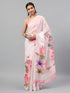 Vasthrlay Pastel Pink Sheer Floral Printed Art Chiffon Saree With Unstitched Blouse