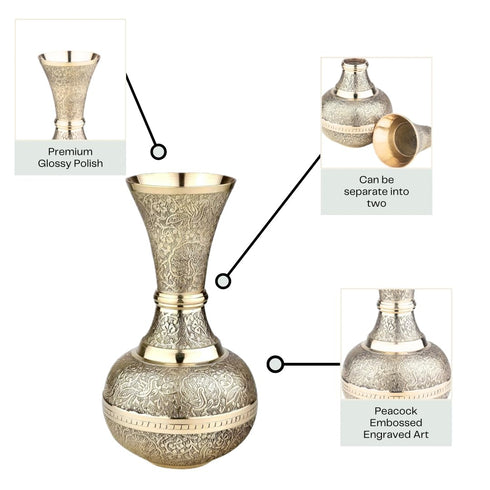 Brass Bidri Work Flower Vase (8-Inch, Polished)