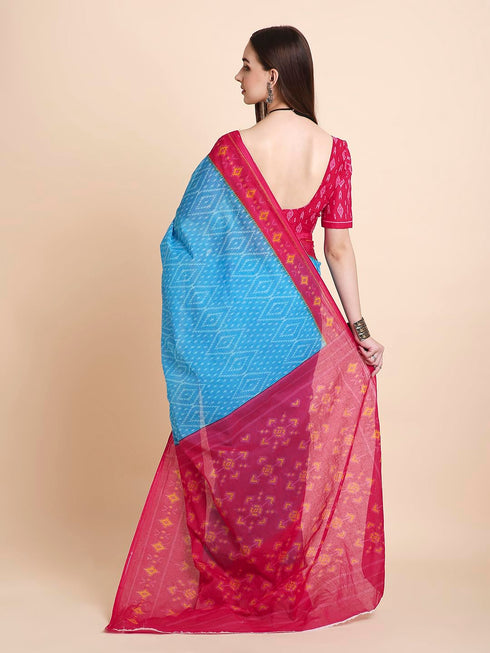 Vasthrlay Cotton Printed Mulmul Blue Saree
