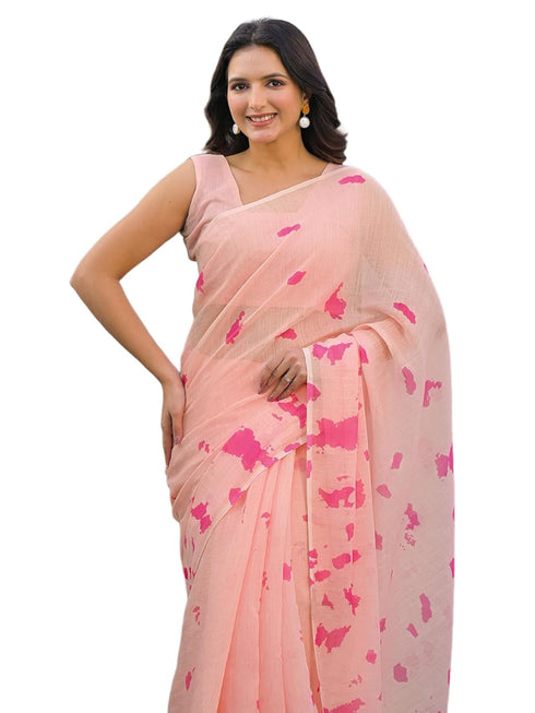 Vasthrlay Womens Printed Unstitched Off White Saree