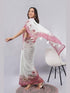 Vasthrlay Off White1 Floral Printed Gerogette Saree With Zari Pallu And Unstitched Blouse Piece