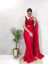 Vasthrlay Red Unstitched Saree
