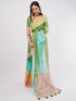 Vasthrlay Green Linen Floral | Striped | Check Design Printed Saree With Solid Unstitched Linen Blouse Piece
