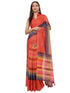 Vasthrlay Multicolour Kathakali Print Linen Saree With Gold Zari Border And Unstitched Blouse Piece