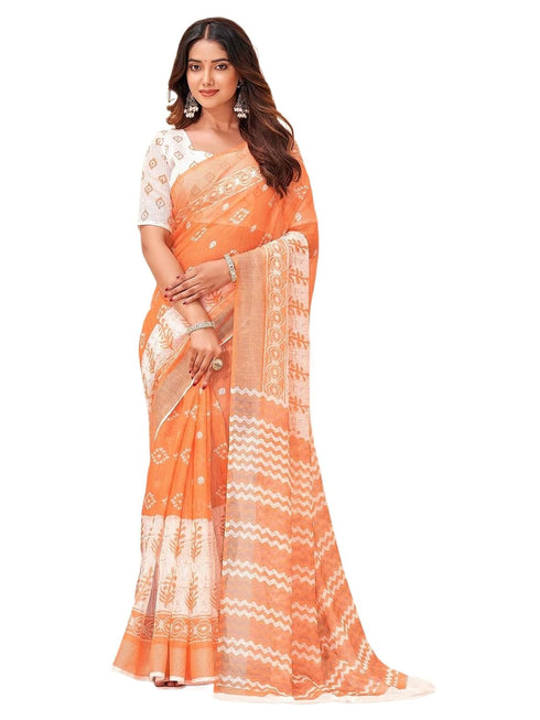 Vasthrlay Embroidery Bandhani Unstitched Orange Saree