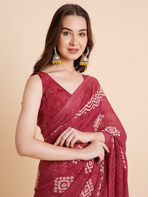 Vasthrlay Shimmer Georgette Printed Rani Saree