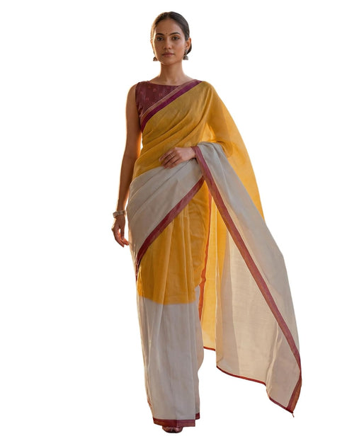 Vasthrlay Womens Printed Unstitched Yellow Saree