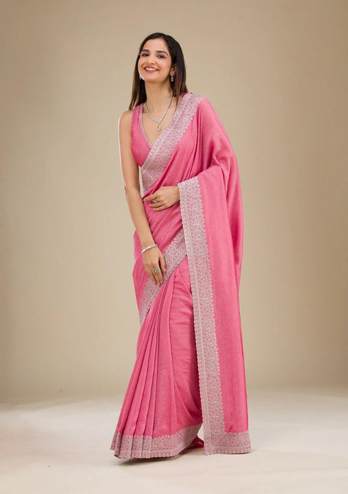 Vasthrlay Elegant Vichitra Embroidered Border
