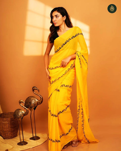Vasthrlay Yellow Embroidery Lightweight Festival
