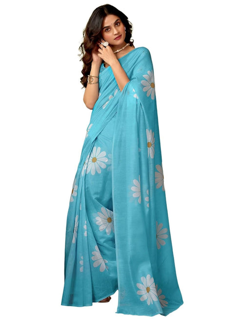 Vasthrlay Chanderi Printed Unstitched Sky Blue Saree