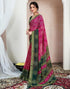 Vasthrlay Chiffon Bandhani Rani Pink And Dark Green Saree With Unstitched Blouse Piece