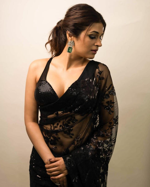 VasthrlayGeorgette Embroidered Unstitched Black Free Ethnic Wear