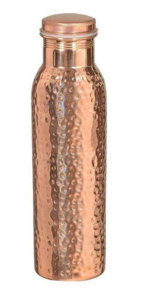 Hammered and Plain Copper Water Bottle Combo Set, 900Ml
