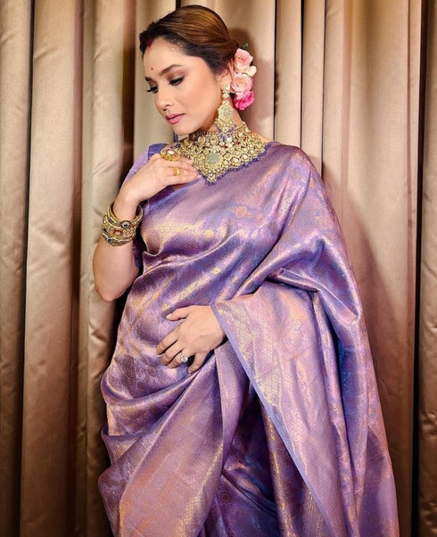 Vasthrlay Lavender Kanjivaram Wedding Saree