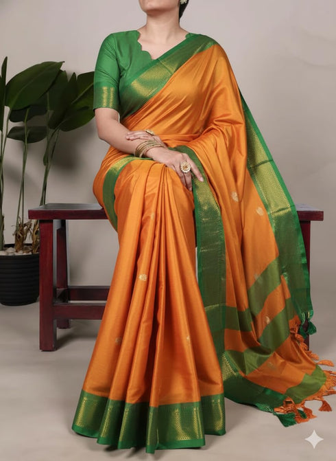 Vasthrlay Traditional Matching Unstitched Orangeblack