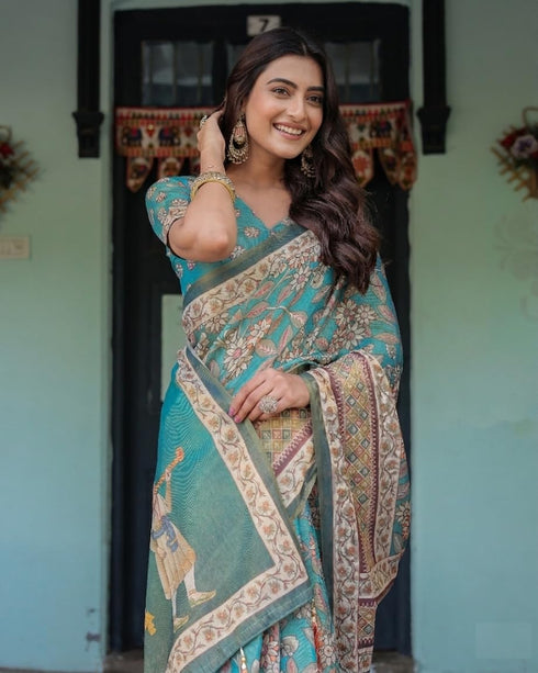 Vasthrlay Printed Handloom Contrast Unstitched