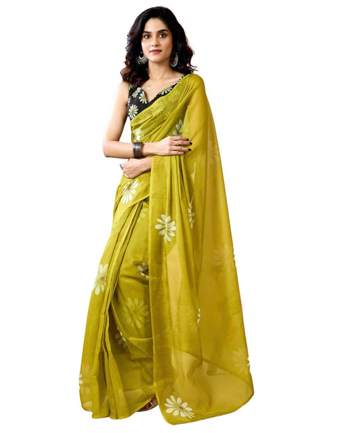 Vasthrlay Chanderi Printed Unstitched Orange Saree