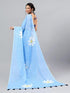 Vasthrlay Blue Linen Floral Printed Saree With Solid Unstitched Linen Blouse Piece