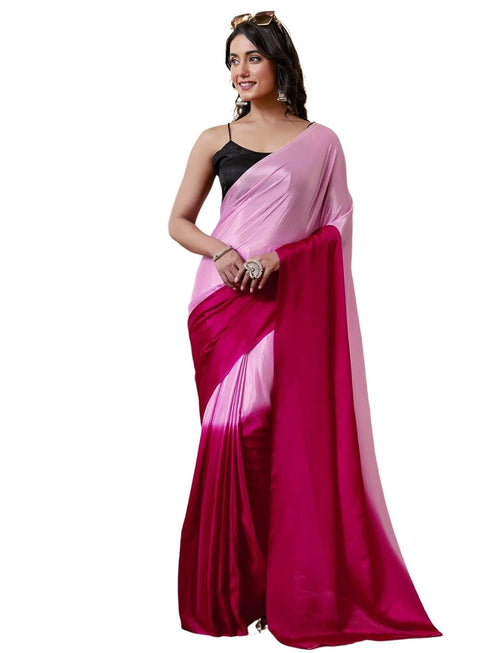 Vasthrlay Chinnon Padding Unstitched Rani Pink Saree