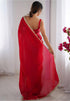 Vasthrlay Red Chiffon Sequins Unstitched Saree
