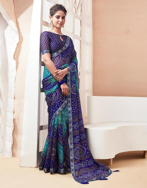 Vasthrlay Bandhani Printed Chiffon Orange Saree