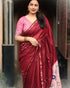 Vasthrlay Mulmul Linen Cotton Saree | Red with Pink Floral Printed Pallu Zari Border