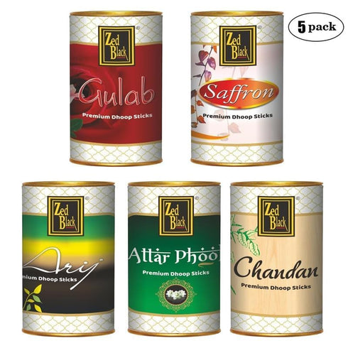 Zed Black Aroma Chandan| Gulab| Arij| Attar Phool And Saffron Incense Dhoop Sticks Tin
