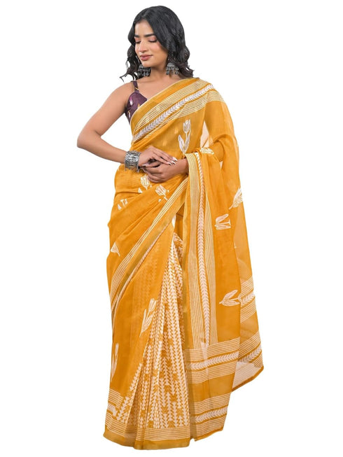 Vasthrlay Bandhani Embroidery Brown Saree With Unstitched Blouse Piece